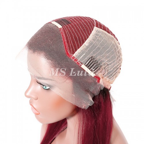 Black Root Ombre Dark Red Color Human Hair Silky Straight Lace Front Wig | Human Hair Wig | Lace Front